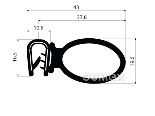 Profil U-PIRELI s kovovou výztuží s bočním těsněním A2126, 60°ShA, U-EPDM, bříško-EPDM, -40°C/+100°C, černý